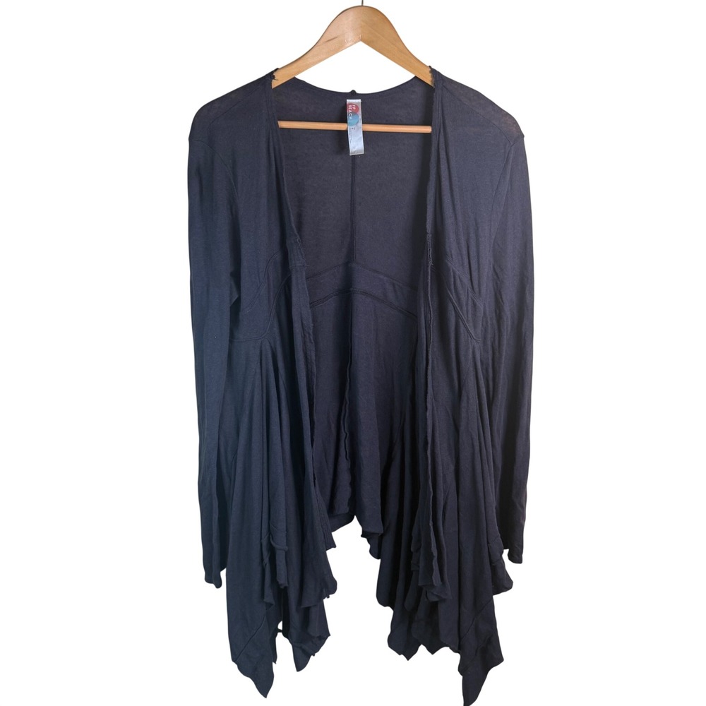 Free People Beach Linen Cardigan Women Large Charcoal Gray Boho Waterfall Grunge
